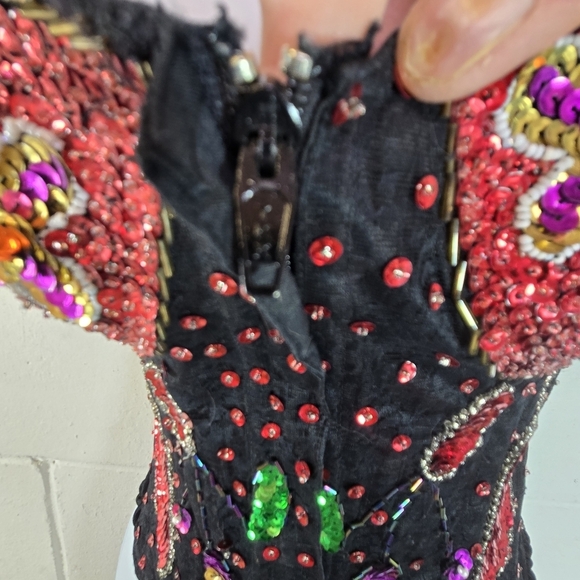 Vtg Maimoon Bali All Over Sequins Corset Bustier Zip Front - Picture 7 of 10